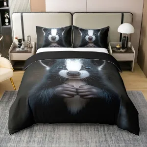 Erosebridal 100% Cotton Skunk Duvet Cover King Size,Black and White 3D Skunk Bedding Set for Kids Boys Gilrs,Stuffed Animal Comforter Cover,Mammal Wildlife Bedspread Cover with 2 Pillow Cases