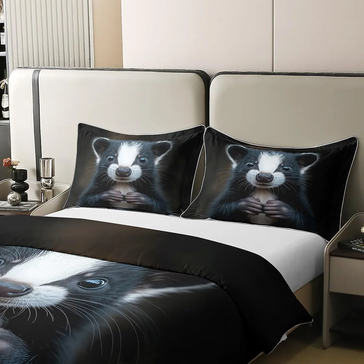 Erosebridal 100% Cotton Skunk Duvet Cover King Size,Black and White 3D Skunk Bedding Set for Kids Boys Gilrs,Stuffed Animal Comforter Cover,Mammal Wildlife Bedspread Cover with 2 Pillow Cases