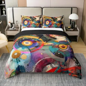 Erosebridal Music Recordings 100% Cotton Bedding Set,Vintage 70s 80s Duvet Cover King for Kids Teens Adults,Vinyl Records Bed Set,Music Lovers Comforter Cover with 2 Pillowcases Bedroom Decor