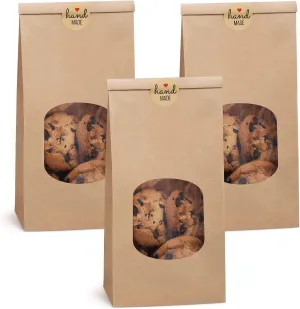Eupako 4.5x2.36x9.6" Bakery Bags With Window - 50 PCS Brown Tin Tie Tab Lock Kraft Paper Bags for Cookies, Coffee - Includes 50 PCS Handmade Stickers