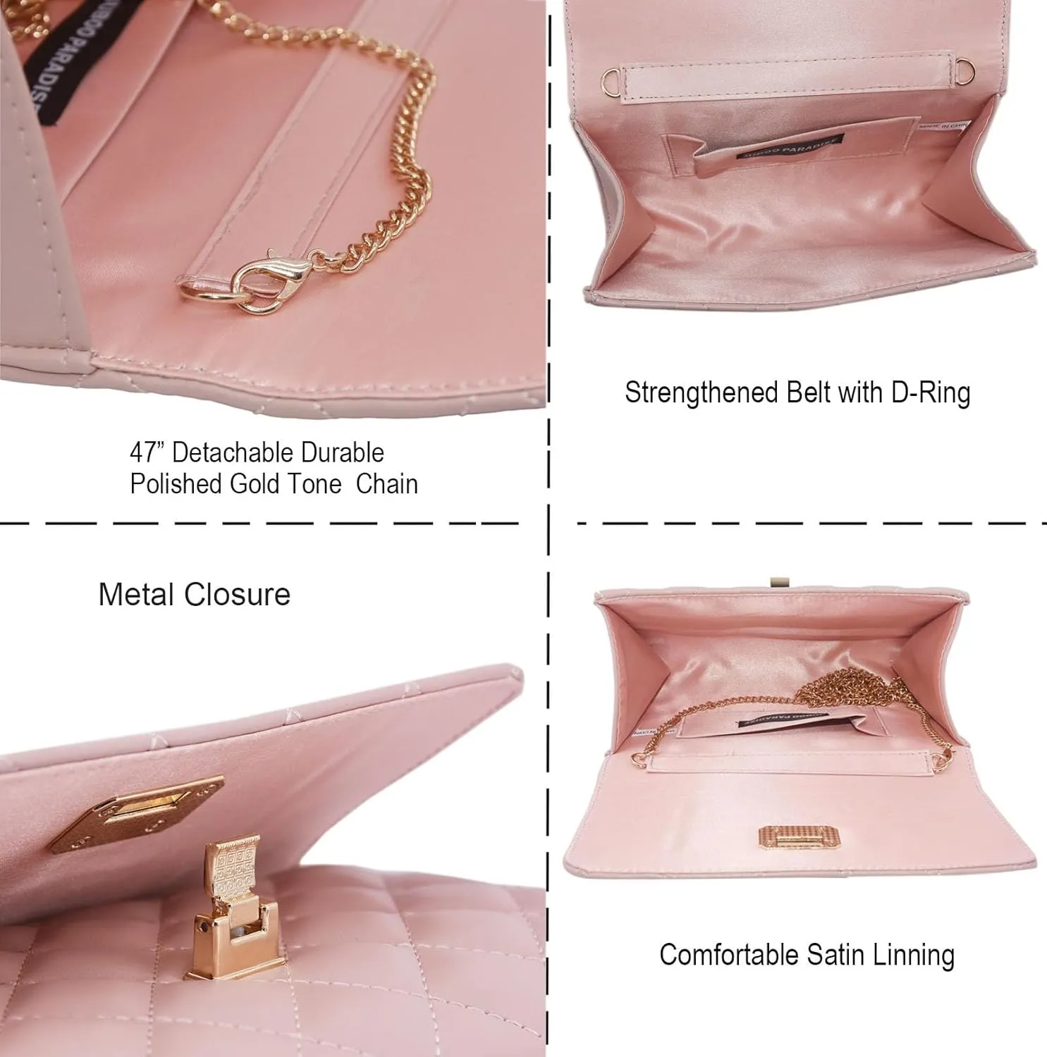 Evening Bag Small Quilted Clutch Purse Vegan Leather Classic Elegant Crossbody Handbag for Women Formal Wedding Party