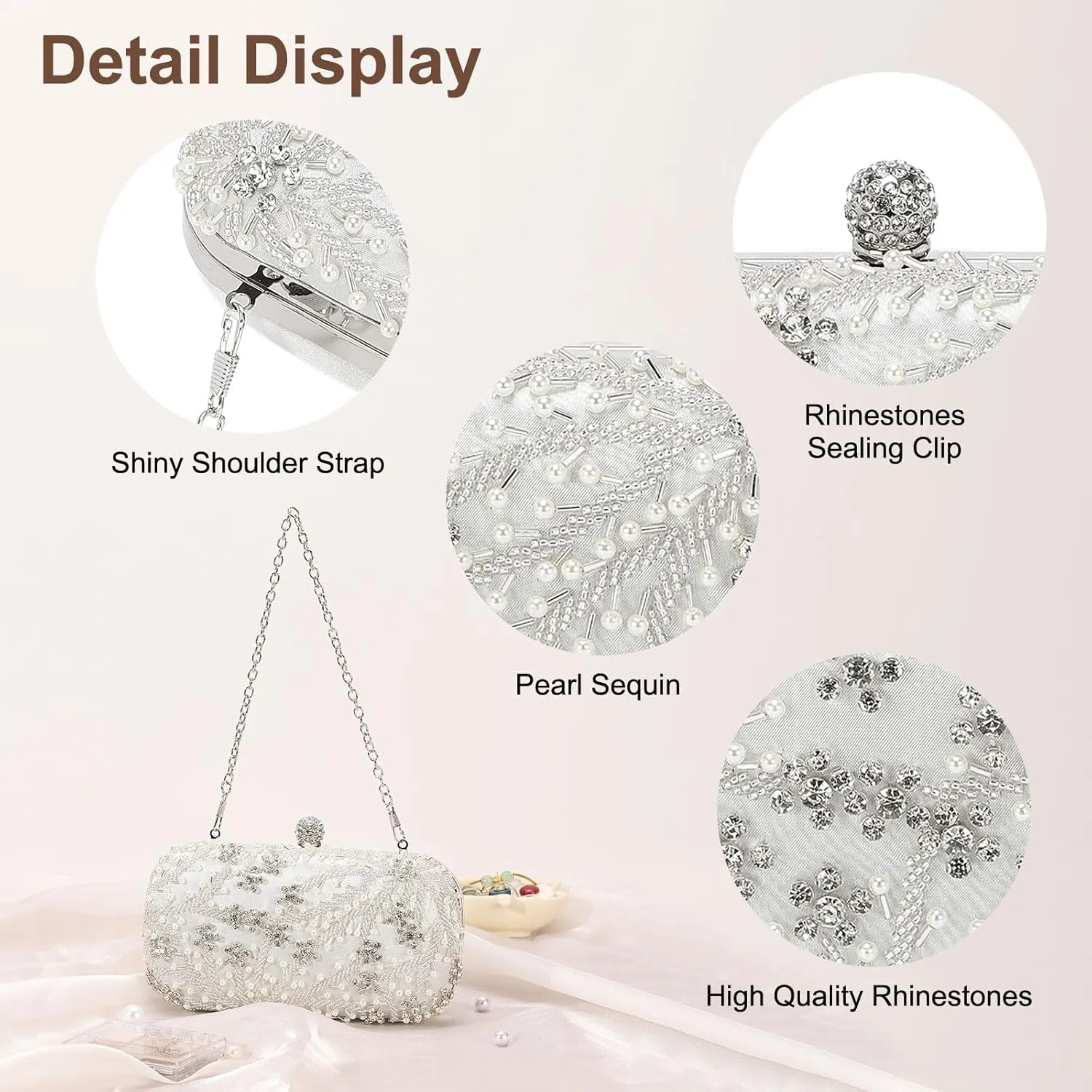 Evening Bags Clutch Purses for Women Formal, Bridal Purses Rhinestone Handbags Shoulder Bag with Chain Sparkly
