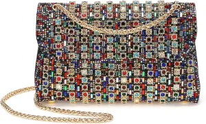 Evening Bags Clutch Purses for Women Formal, Crossbody Handbag with Chain Shoulder Crystal Rhinestone Bag Sparkly Stylish for Wedding Bride Guest Party Colorful