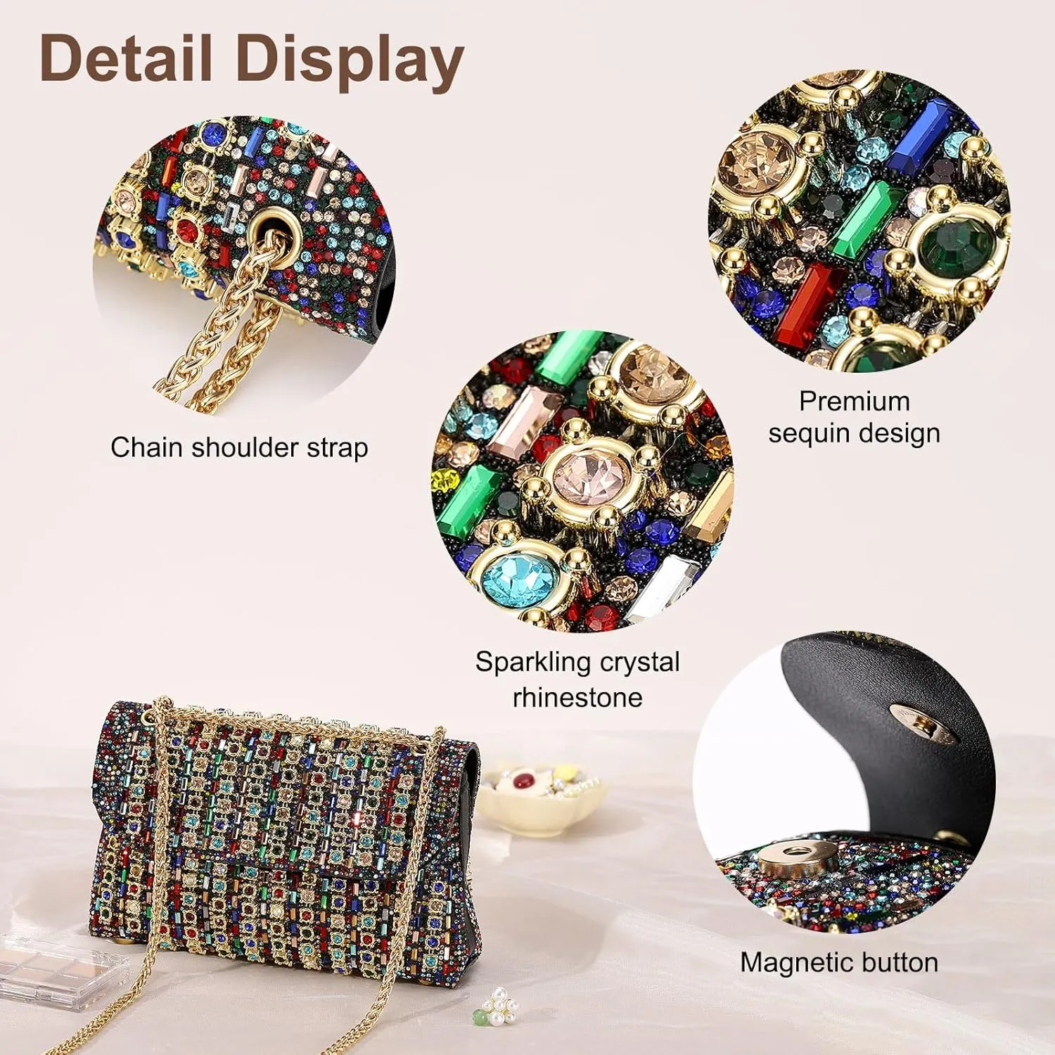Evening Bags Clutch Purses for Women Formal, Crossbody Handbag with Chain Shoulder Crystal Rhinestone Bag Sparkly Stylish for Wedding Bride Guest Party Colorful
