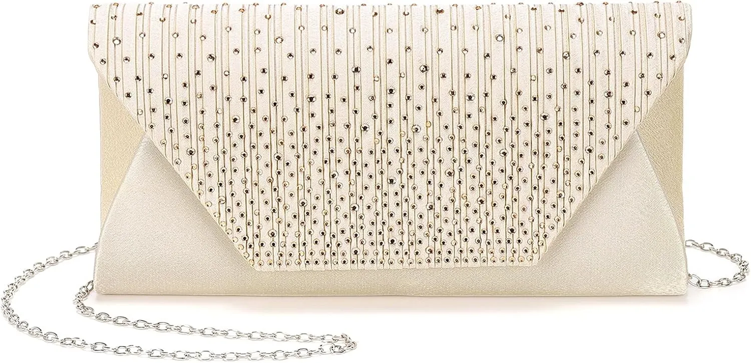 Evening Bags Clutch Purses for Women Formal, Purse Handbag Crossbody Bag Crystal Rhinestone with Chain Strap Shoulder Bag Sparkly for Wedding Guest Party Apricot