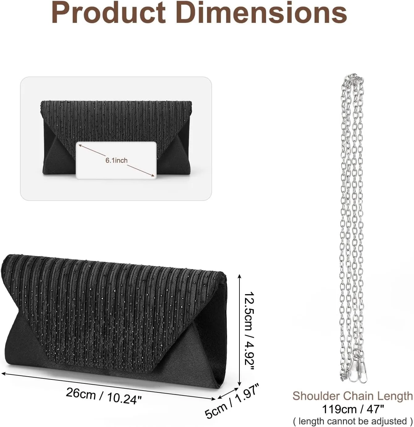 Evening Bags Clutch Purses for Women Formal, Purse Handbag Crossbody Bag Crystal Rhinestone with Chain Strap Shoulder Bag Sparkly for Wedding Guest Party Black