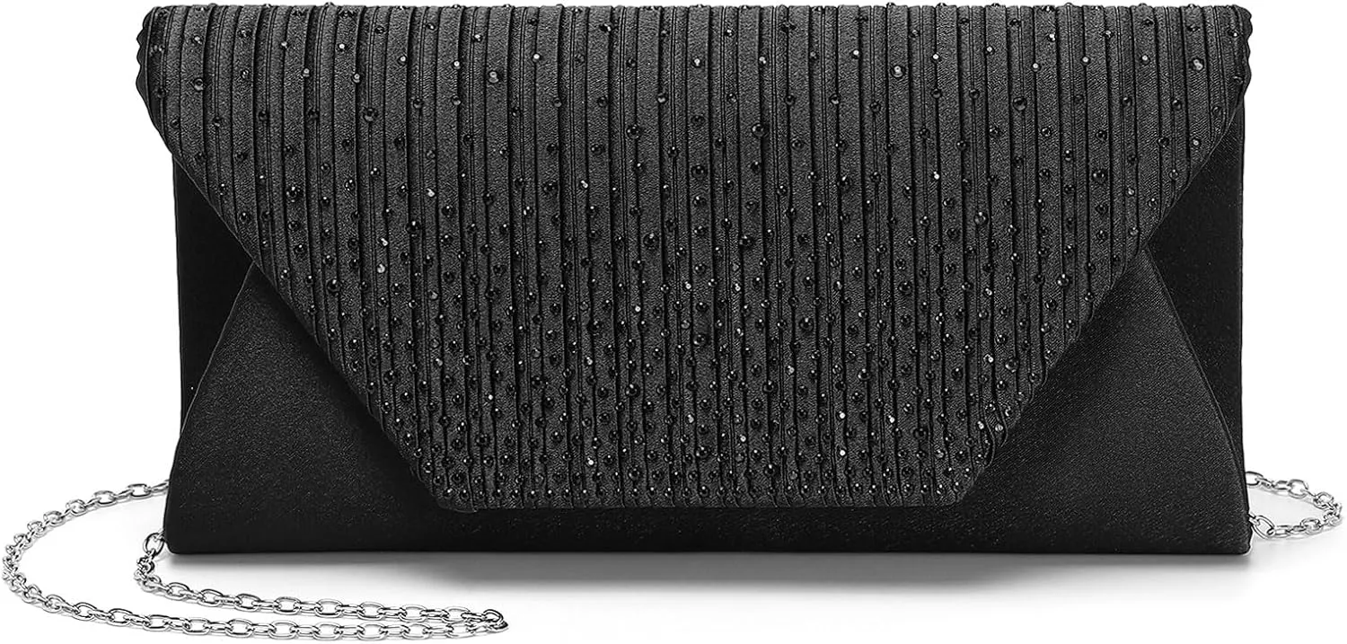 Evening Bags Clutch Purses for Women Formal, Purse Handbag Crossbody Bag Crystal Rhinestone with Chain Strap Shoulder Bag Sparkly for Wedding Guest Party Black