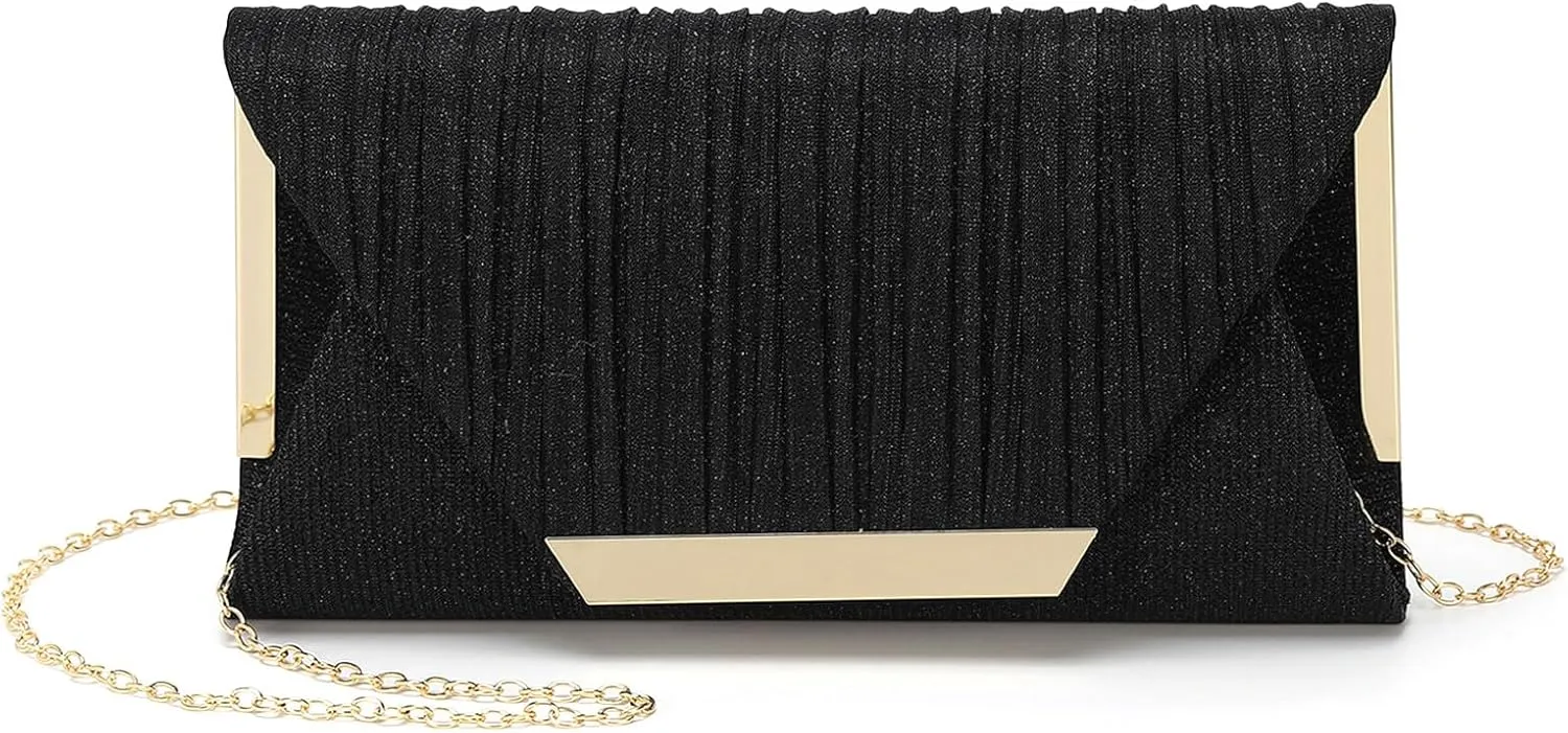 Evening Bags Clutch Purses for Women Formal, Purse Handbag Crossbody Bag with Chain Strap Shoulder Bag Sparkly for Wedding Guest Party Black