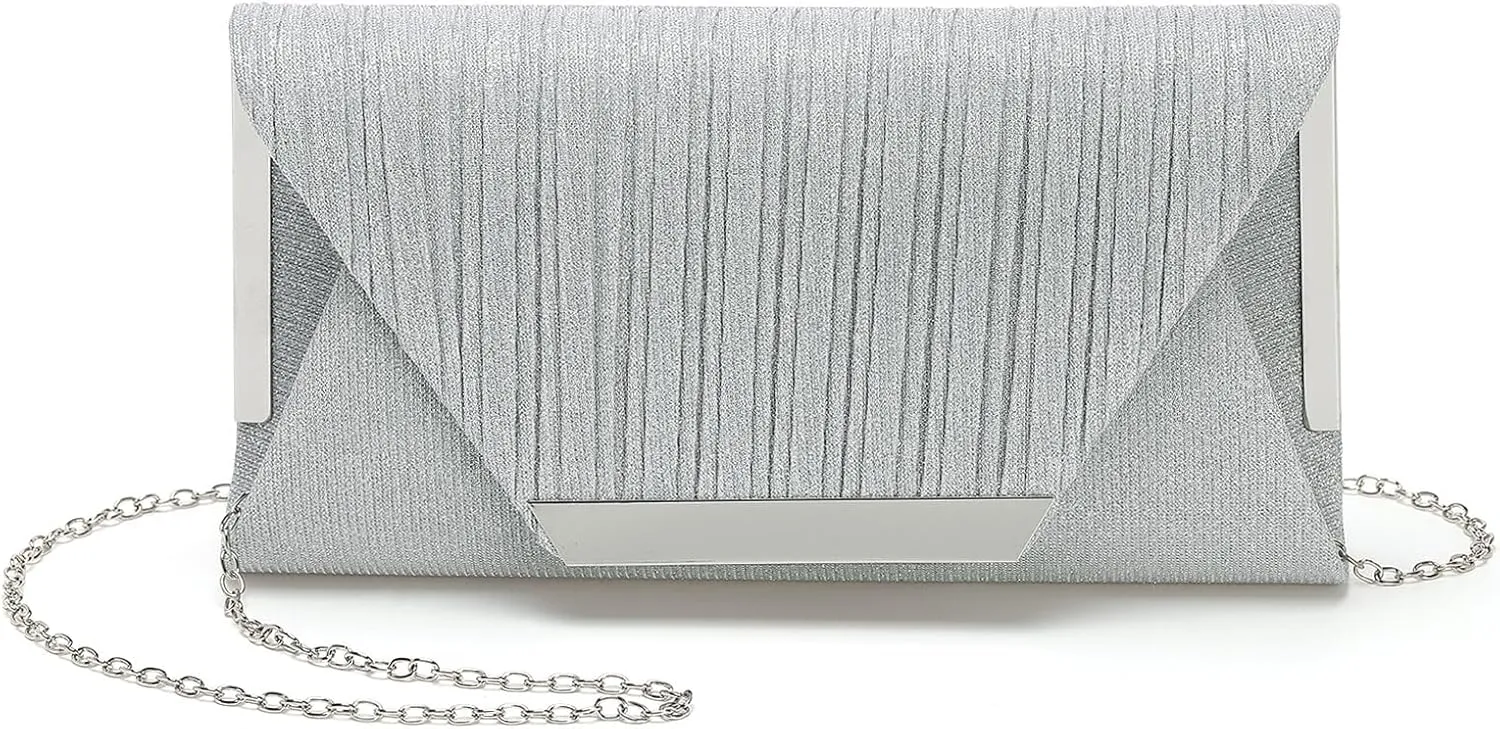 Evening Bags Clutch Purses for Women Formal, Purse Handbag Crossbody Bag with Chain Strap Shoulder Bag Sparkly for Wedding Guest Party Silver