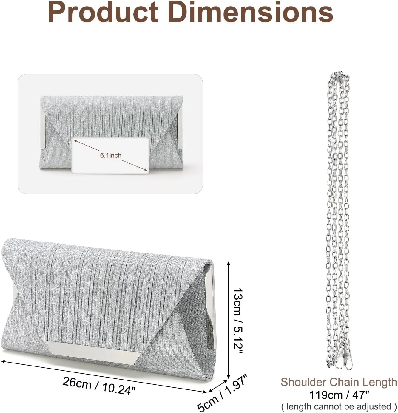 Evening Bags Clutch Purses for Women Formal, Purse Handbag Crossbody Bag with Chain Strap Shoulder Bag Sparkly for Wedding Guest Party Silver