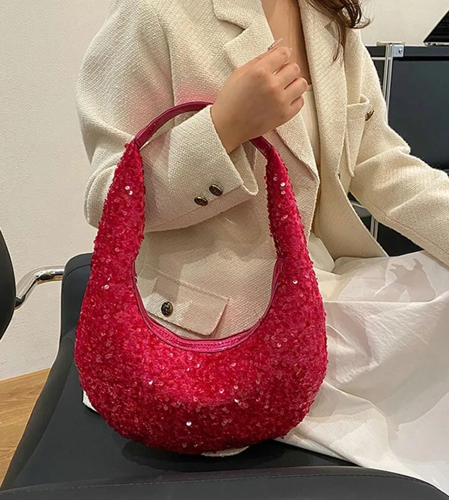 Evening Bags for Women Shiny Tote Hobo Purse Sparkly Satchel Metallic Handbag Clutch Shoulder Bag