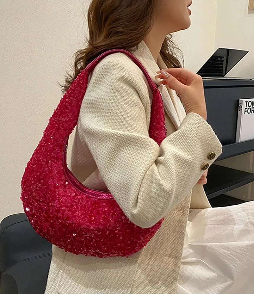 Evening Bags for Women Shiny Tote Hobo Purse Sparkly Satchel Metallic Handbag Clutch Shoulder Bag