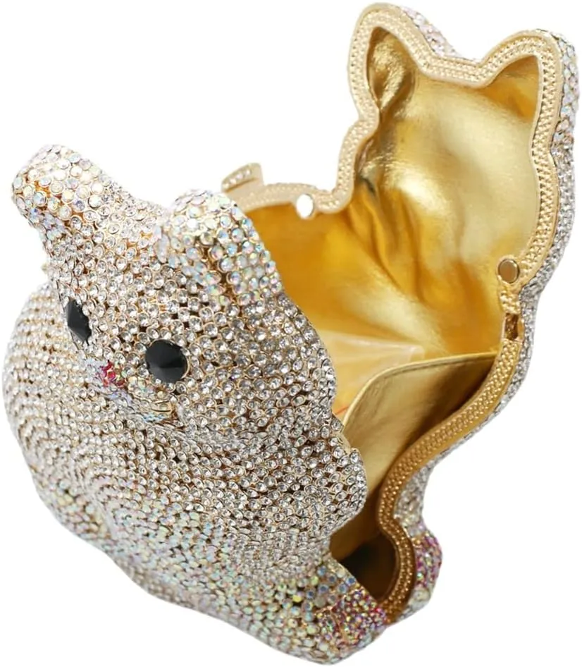 Evening Clutch Bags Bling Cocktail Party Rhinestone Handbag Crystal Cat Shape Crossbody bag