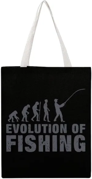 Evolution Fishing Canvas Tote Bag Reusable Grocery Shopping Bag Lightweight Shoulder Bag for Men Women