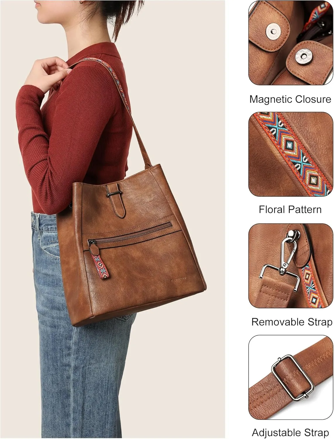 FADEON Bucket Bag for Women Purses and Handbags Designer Hobo Bags for Women Crossbody PU Leather Shoulder Bag Trendy