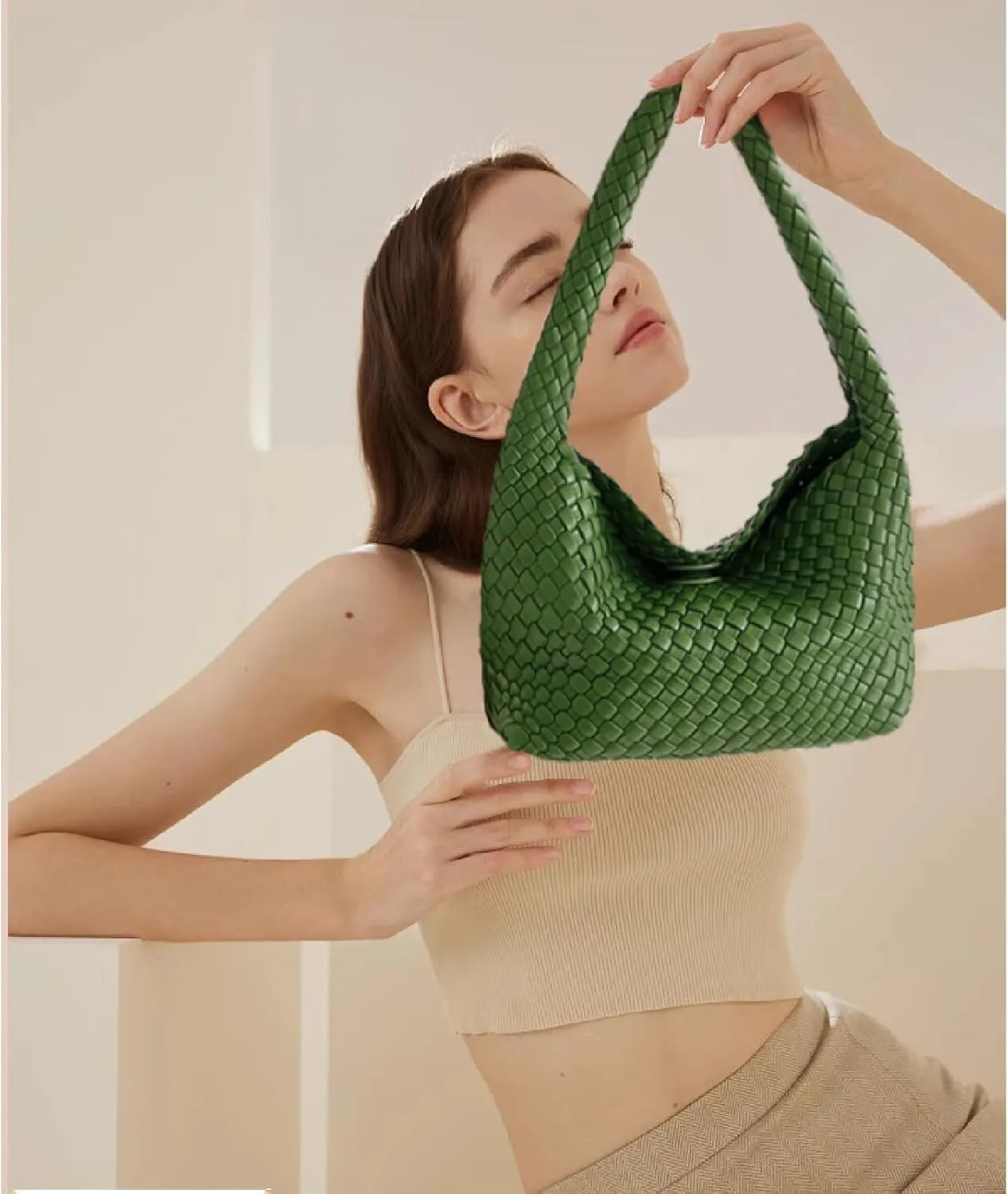 Fashion Designer Handbags and Purses, Women Shoulder Bag, Casual Hand Woven Shopping Tote Hobo, Ladies Underarm Bags