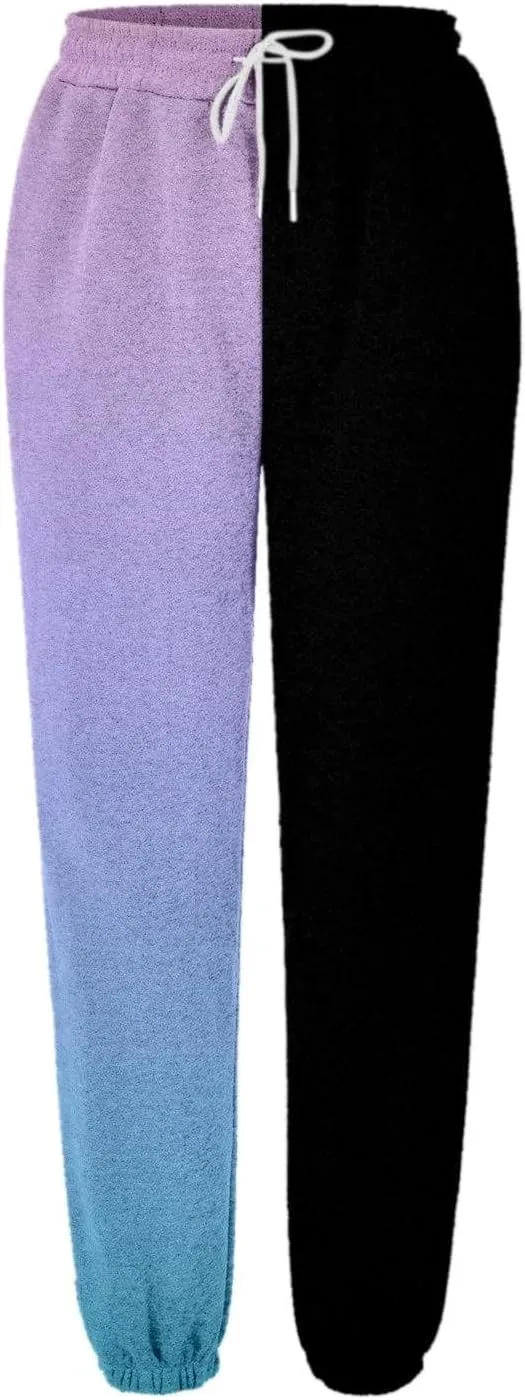 Fashion Two Tone Sweatpants for Women Casual Loose Fit Drawstring Elastic Waistband Cinch Bottom Slacks Workout Sport Joggers