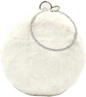 Faux Fur Fuzzy Handbag Fashion Women Evening Round Wallet Shoulder Luxury Party Clutch Purse, One Color, One Size