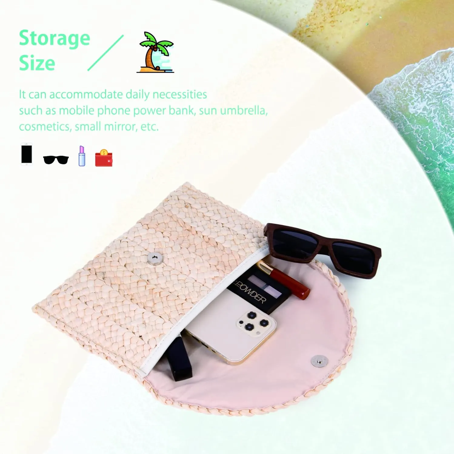 Fecialy Straw Clutch Purses Straw Purses for Women Envelope Woven Clutch Handbags Summer Beach Bags