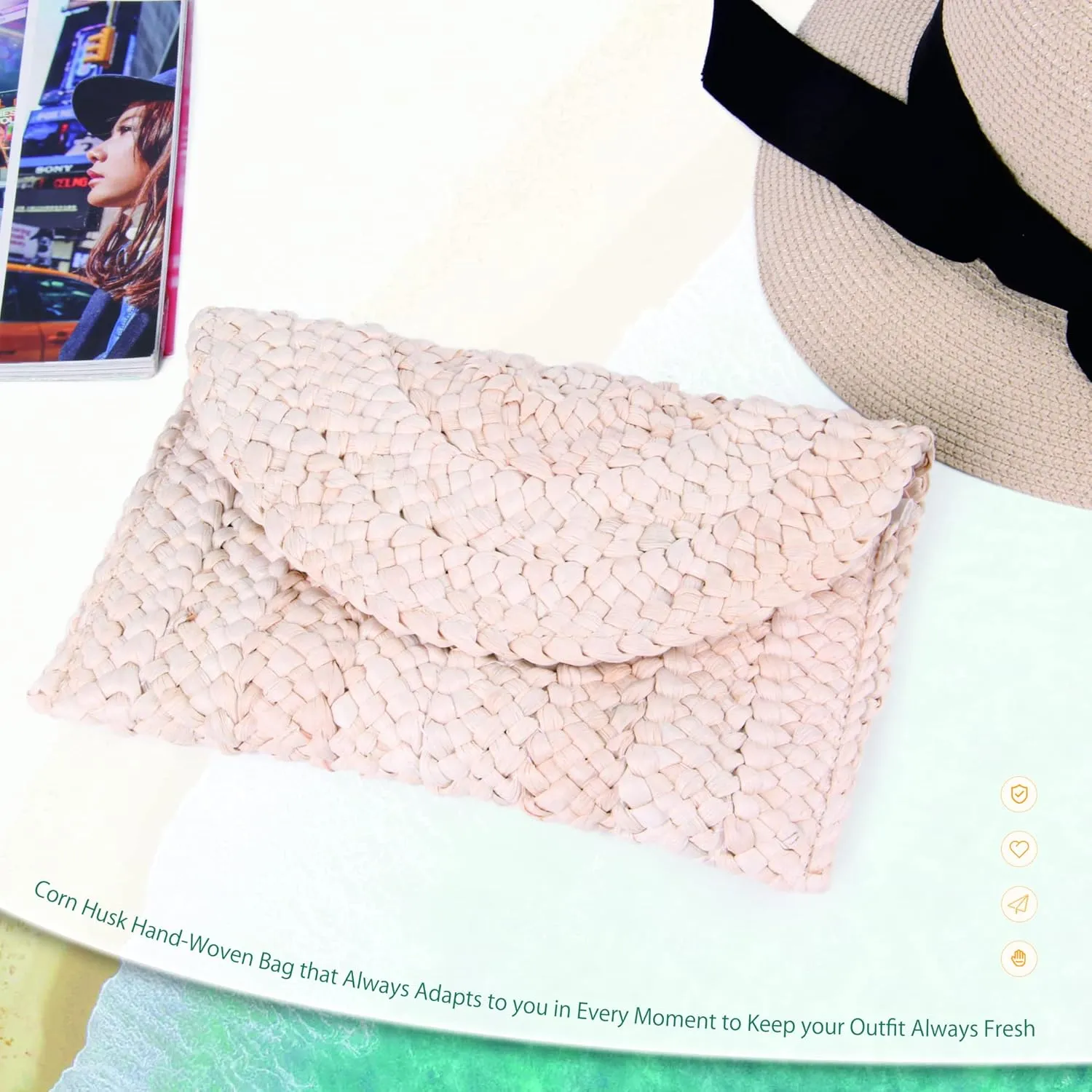 Fecialy Straw Clutch Purses Straw Purses for Women Envelope Woven Clutch Handbags Summer Beach Bags