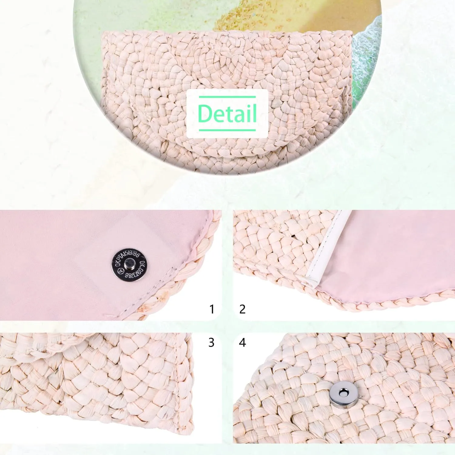Fecialy Straw Clutch Purses Straw Purses for Women Envelope Woven Clutch Handbags Summer Beach Bags