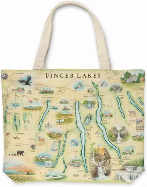 Finger Lakes, New York Map Canvas Tote Bag with Handles, Cloth Grocery Shopping Bag, Reusable & Eco-friendly Bag