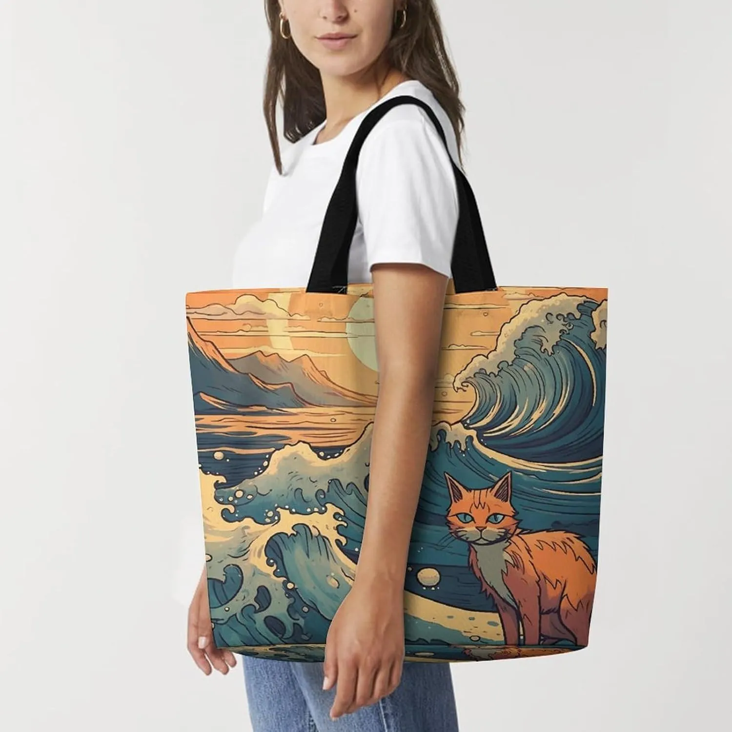 Fire And Ice Dragons Tote Bag for Women Reusable Grocery Shoulder Bags Shopping Bag for Travel, Groceries