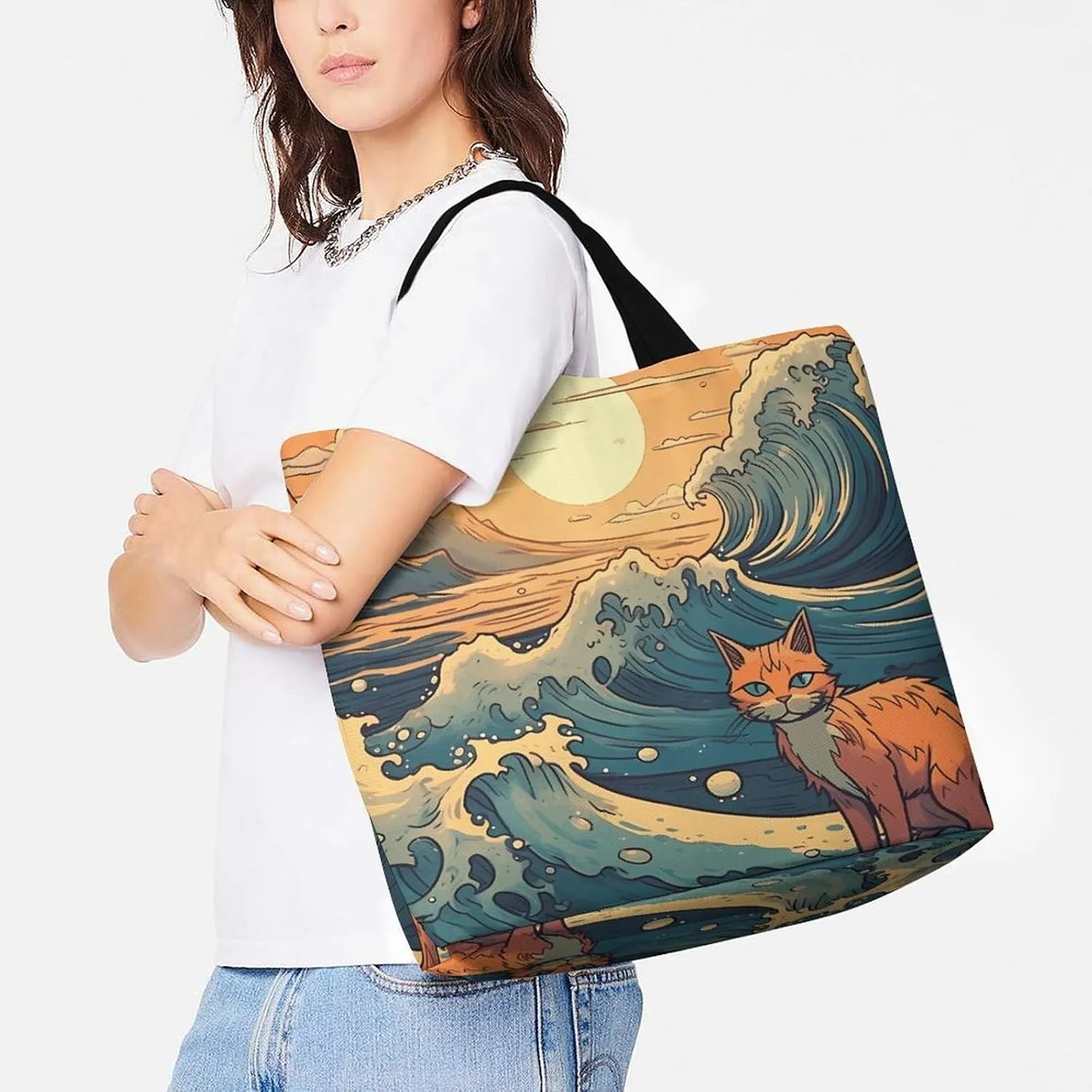 Fire And Ice Dragons Tote Bag for Women Reusable Grocery Shoulder Bags Shopping Bag for Travel, Groceries