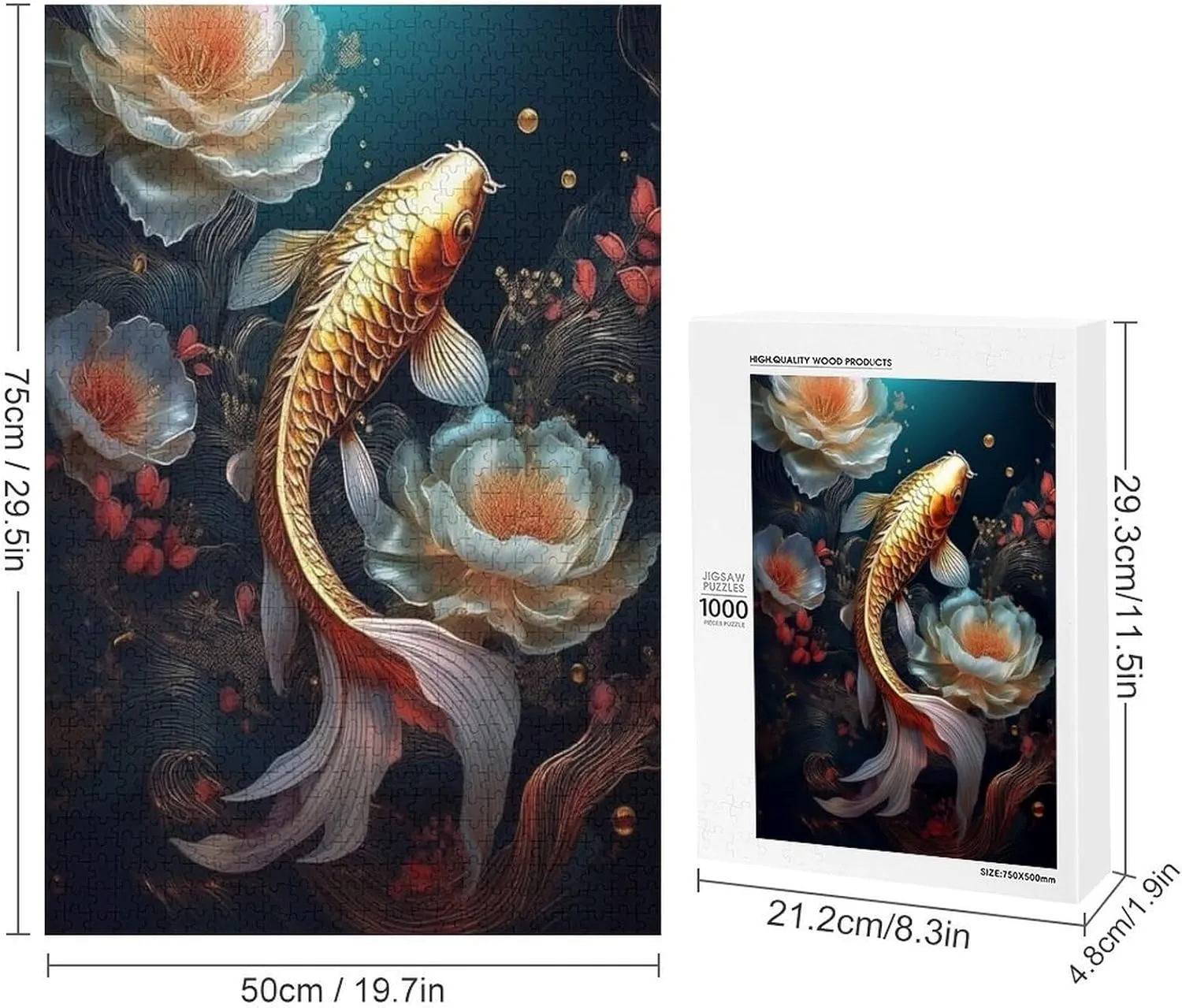 Fish 1000 Piece Jigsaw Puzzles for Adults Jigsaw Puzzles 1000 Pieces and Up Puzzle Game for Family Parent-Child Holiday Puzzles for Educational Gift for Women Men 29.5x19.7 Inch
