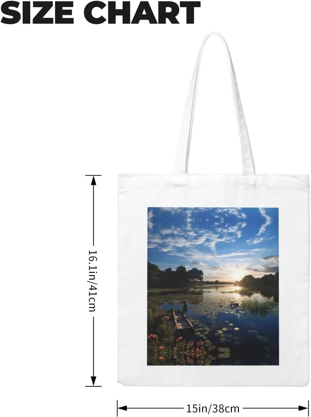 Fishing Scenic Print Canvas Shopping Bag Reusable Eco-Friendly Handbag With Large Capacity For Everyday Use