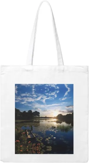 Fishing Scenic Print Canvas Shopping Bag Reusable Eco-Friendly Handbag With Large Capacity For Everyday Use