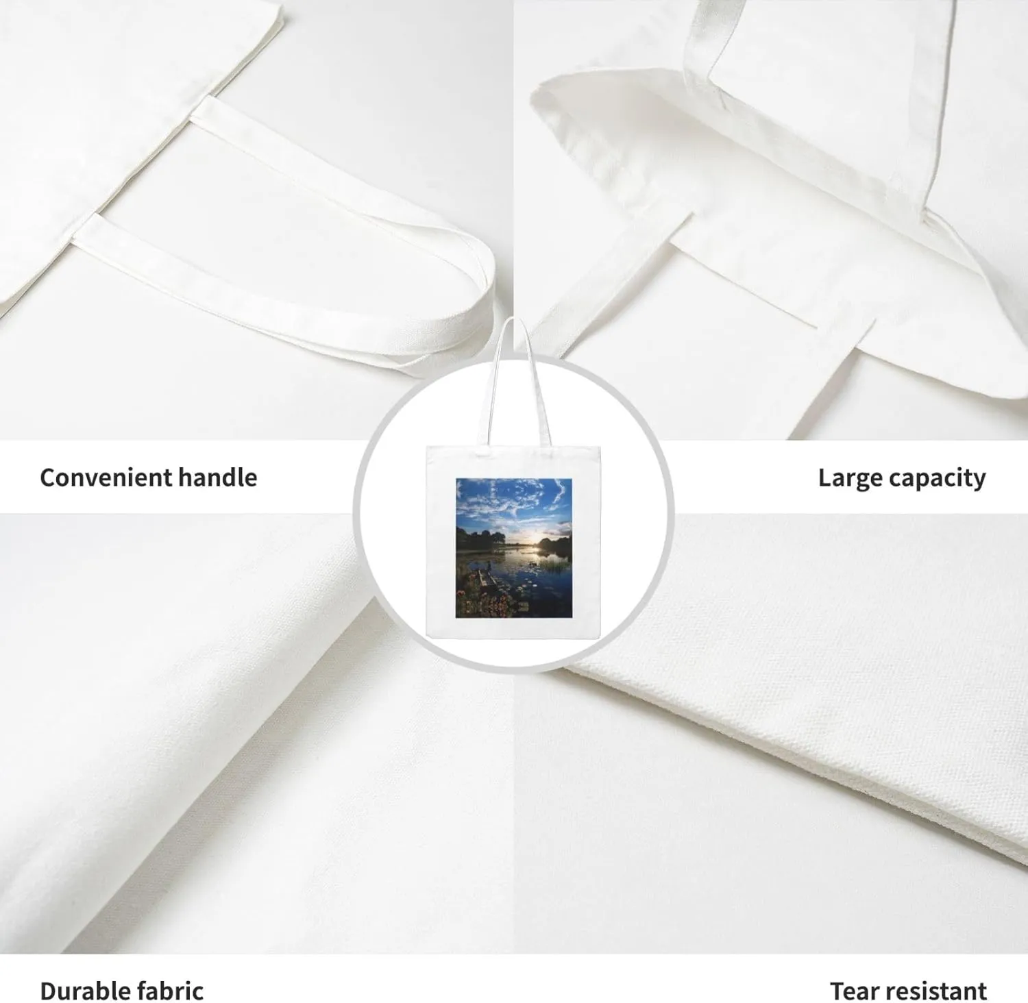 Fishing Scenic Print Canvas Shopping Bag Reusable Eco-Friendly Handbag With Large Capacity For Everyday Use