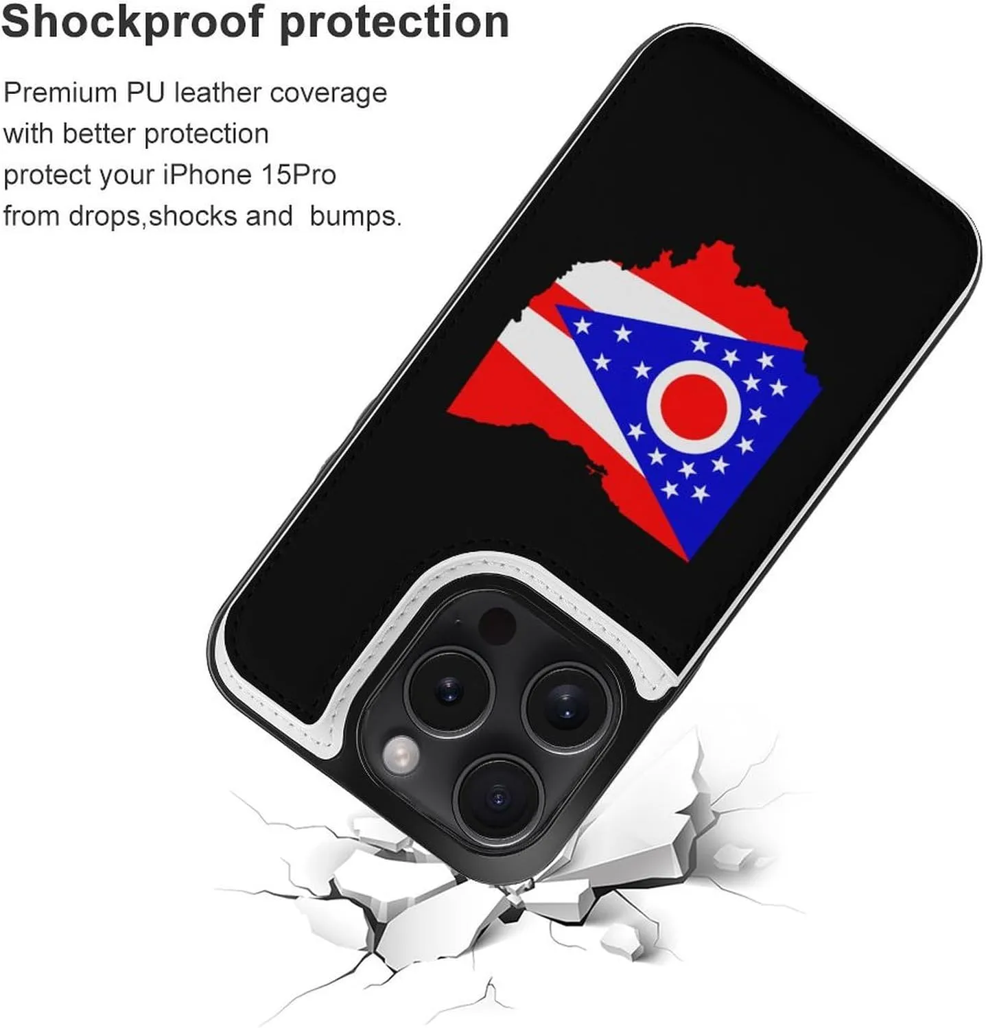 Flag Map of Ohio Wallet Mobilephone Case Protective Phone Case Shockproof Phone Cover Shell Compatible with iPhone 15 iPhone 15 Plus iPhone 15 Pro iPhone 15 Pro Max
