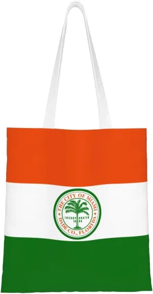 Flag of Miami Florida Tote Bag for Women Canvas Shopping Bags Reusable Large Capacity Casual Shoulder Handbags Grocery Bags DIY Gift Bags