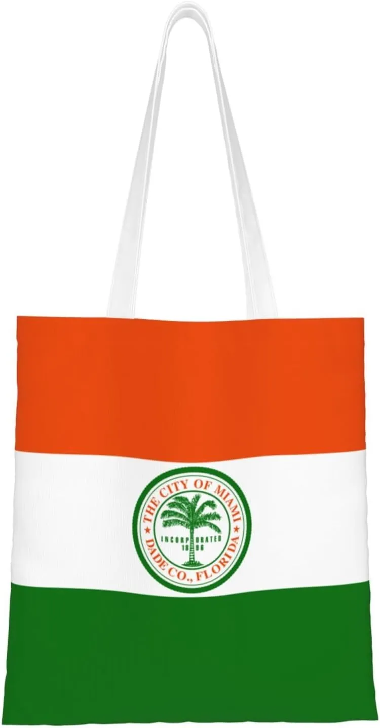 Flag of Miami Florida Tote Bag for Women Canvas Shopping Bags Reusable Large Capacity Casual Shoulder Handbags Grocery Bags DIY Gift Bags