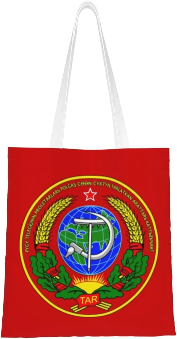 Flag Of The Tuvan People's Republic (1930-1935) Alternate Tote Bag for Women Canvas Shopping Bags Reusable Large Capacity Casual Shoulder Handbags Grocery Bags DIY Gift Bags