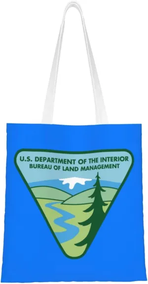 Flag of the United States Bureau of Land Management Tote Bag for Women Canvas Shopping Bags Reusable Large Capacity Casual Shoulder Handbags Grocery Bags DIY Gift Bags