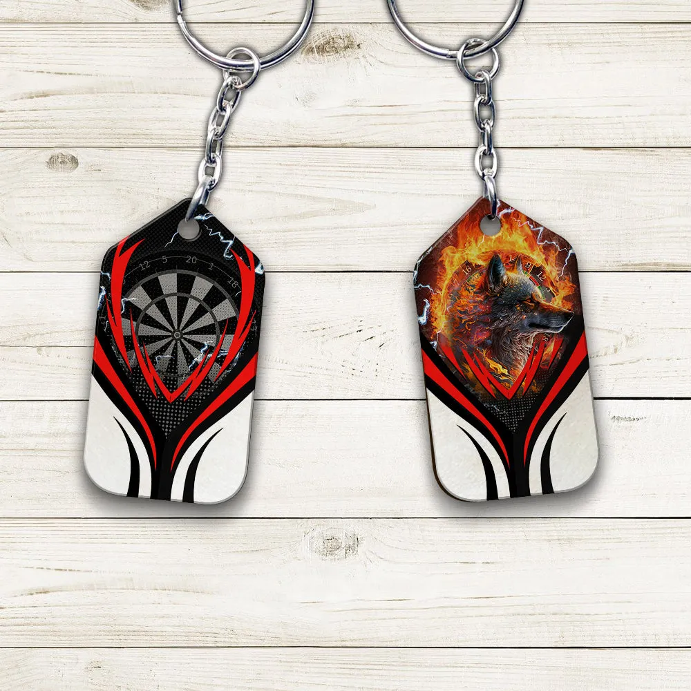 Flame Bullseye Dartboard Wolf And Darts Keychain For Dart Team Player