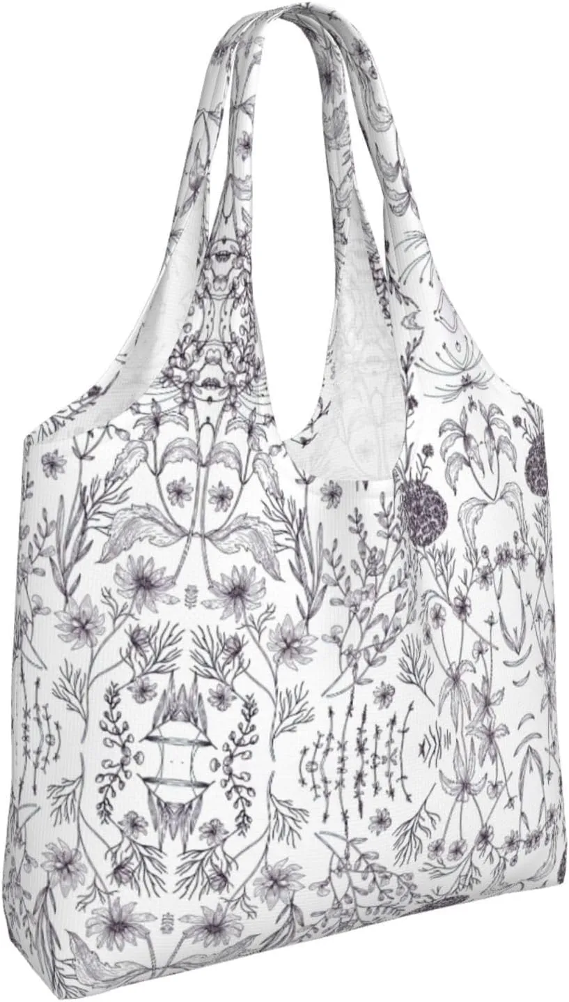 Flamingo Bird Round Leaves Canvas Bag Bag Handbag Eco-Friendly Reusable Groceryshopping Bags For Women Girls