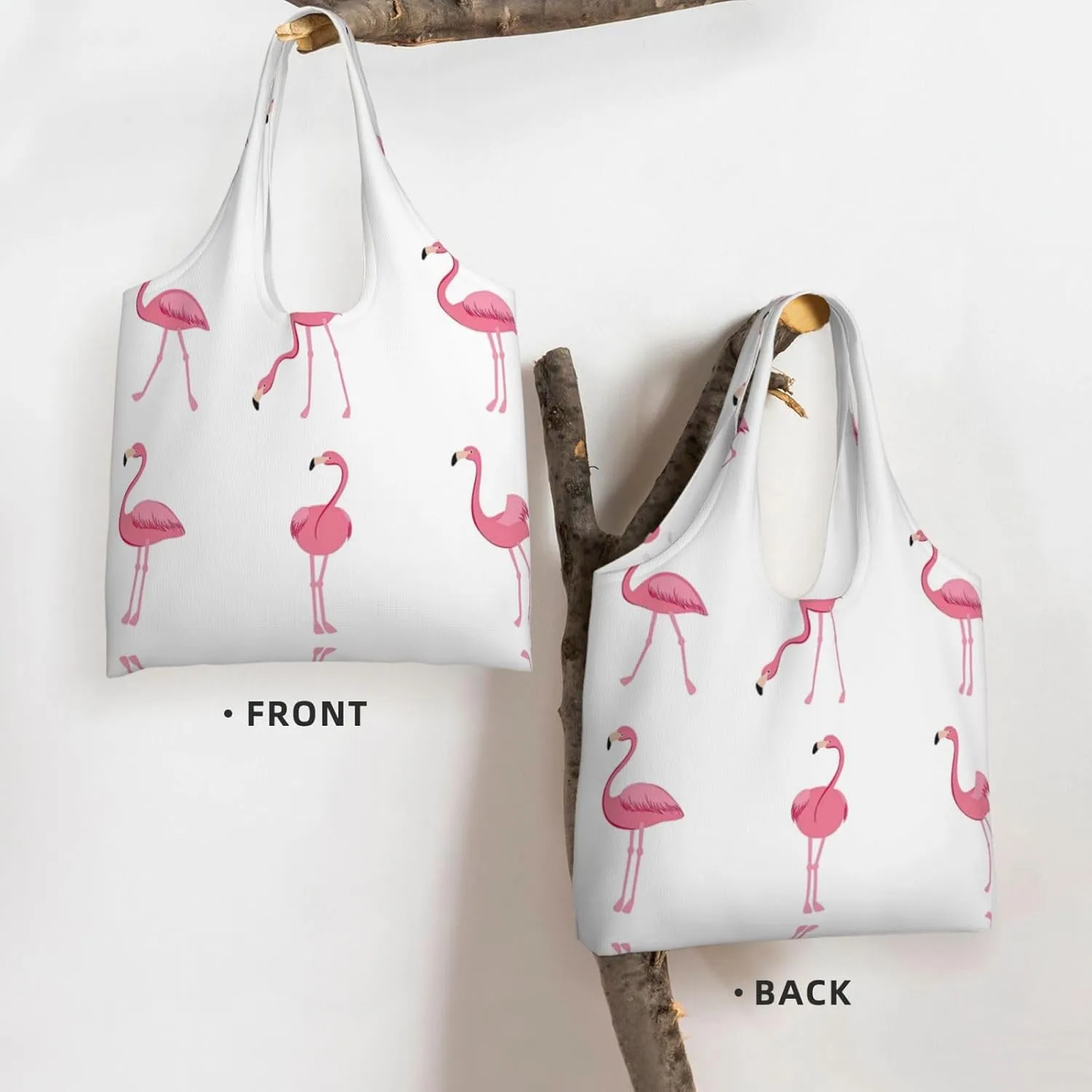 Flamingo Bird Round Leaves Canvas Bag Bag Handbag Eco-Friendly Reusable Groceryshopping Bags For Women Girls
