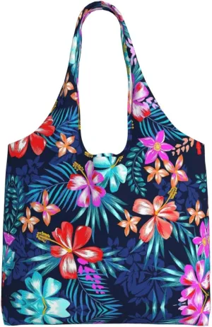 Flamingo Bird Round Leaves Canvas Bag Bag Handbag Eco-Friendly Reusable Groceryshopping Bags For Women Girls