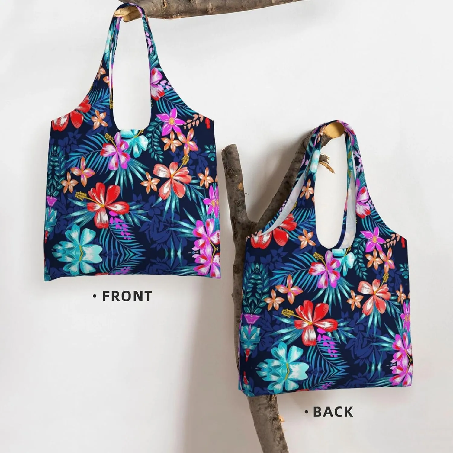Flamingo Bird Round Leaves Canvas Bag Bag Handbag Eco-Friendly Reusable Groceryshopping Bags For Women Girls