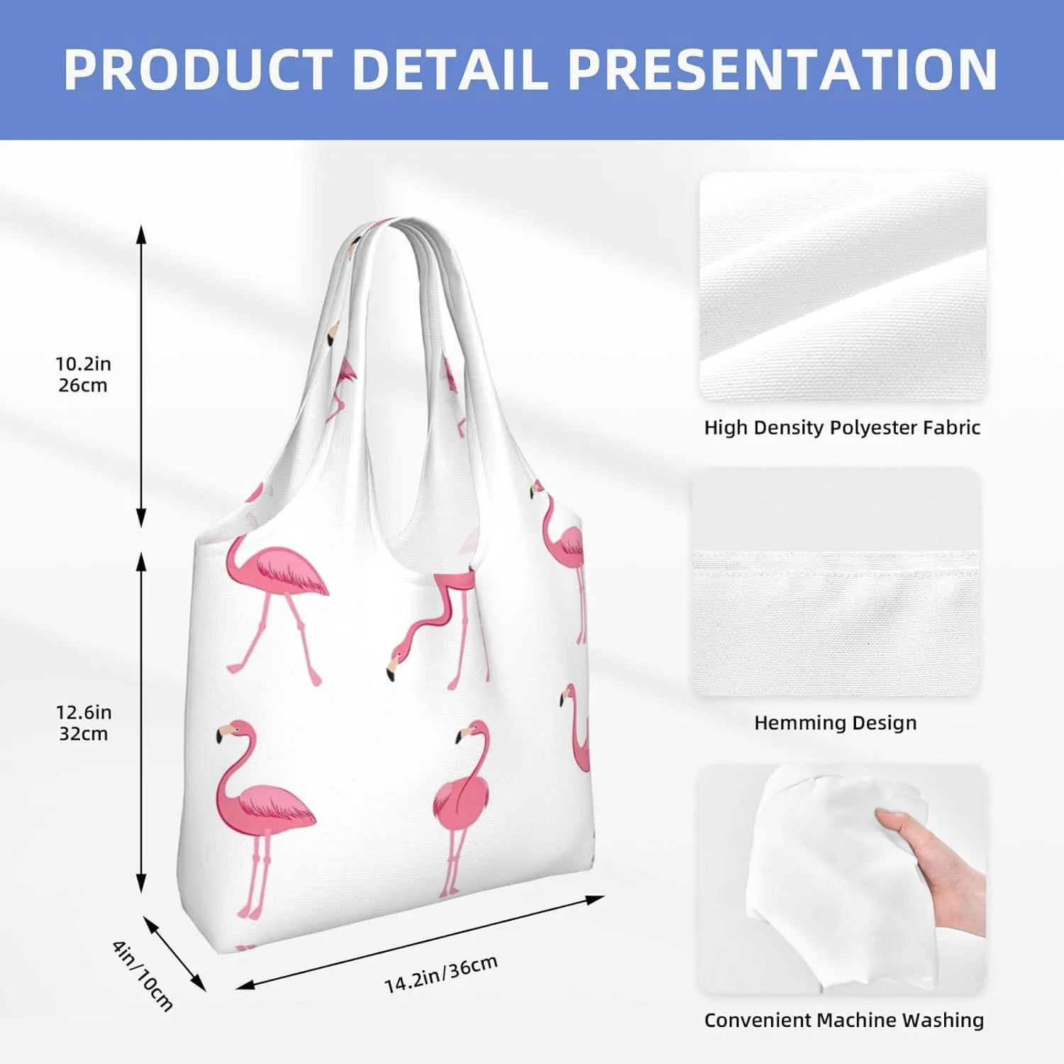 Flamingo Bird Round Leaves Canvas Bag Bag Handbag Eco-Friendly Reusable Groceryshopping Bags For Women Girls