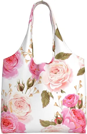 Flamingo Bird Round Leaves Canvas Bag Bag Handbag Eco-Friendly Reusable Groceryshopping Bags For Women Girls
