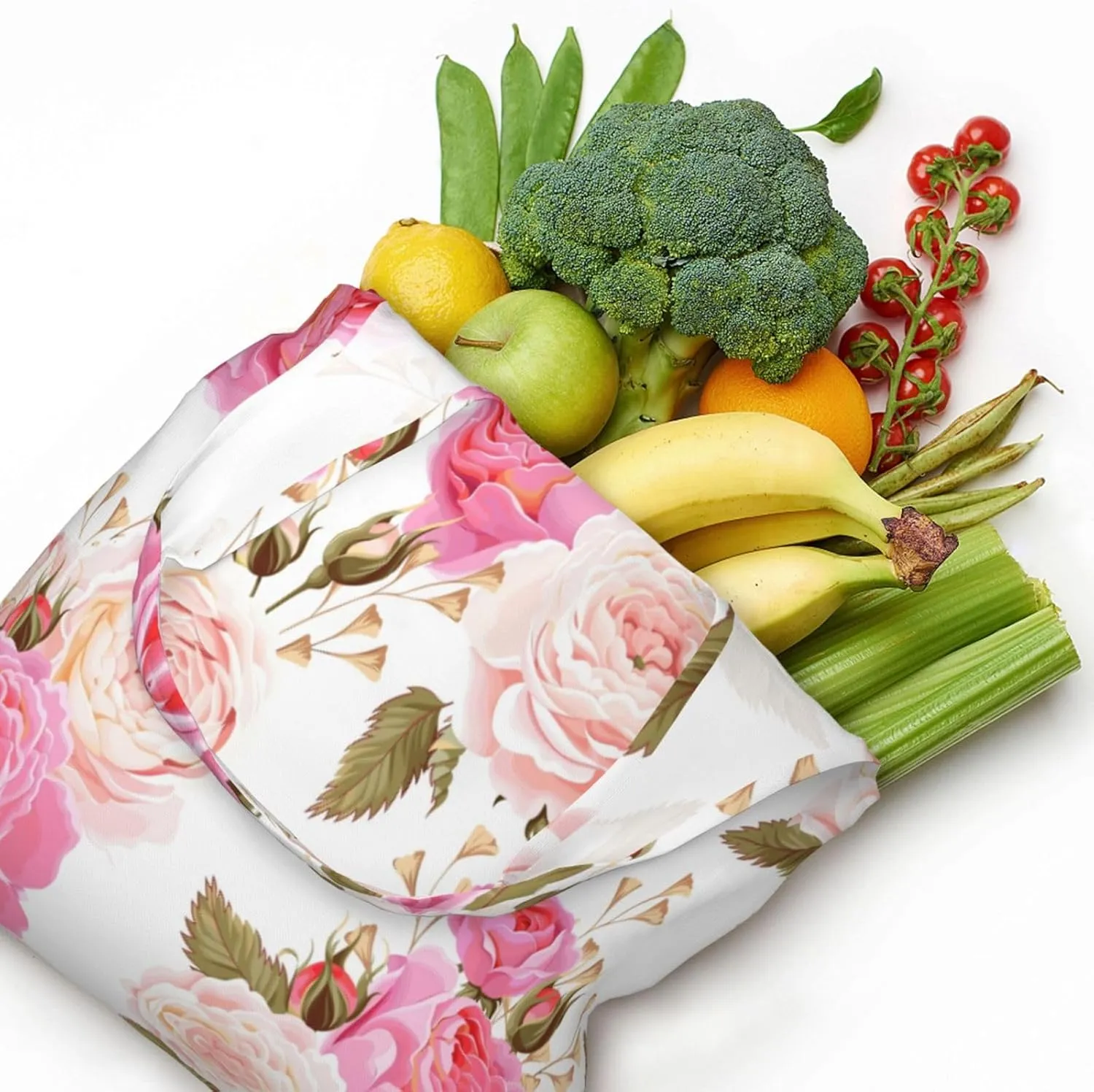 Flamingo Bird Round Leaves Canvas Bag Bag Handbag Eco-Friendly Reusable Groceryshopping Bags For Women Girls