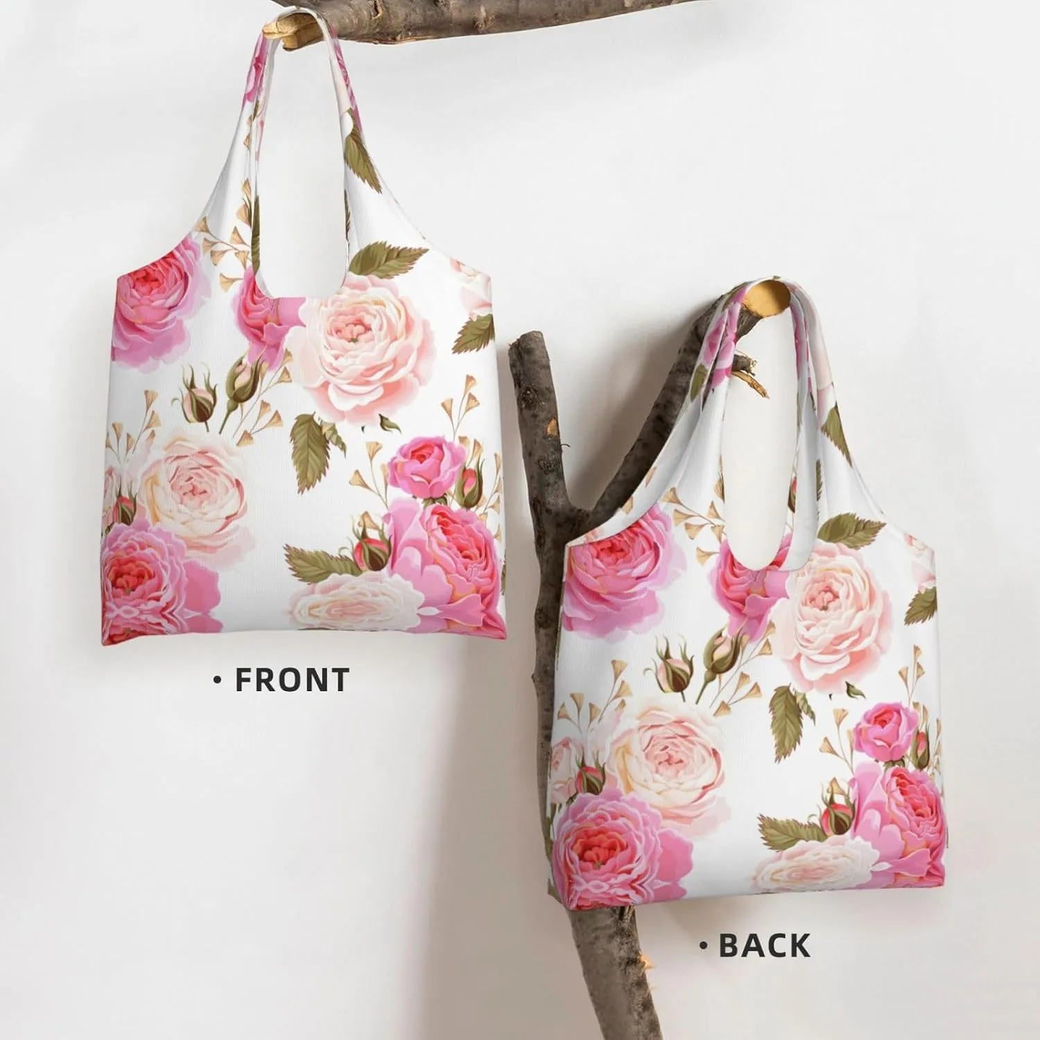 Flamingo Bird Round Leaves Canvas Bag Bag Handbag Eco-Friendly Reusable Groceryshopping Bags For Women Girls