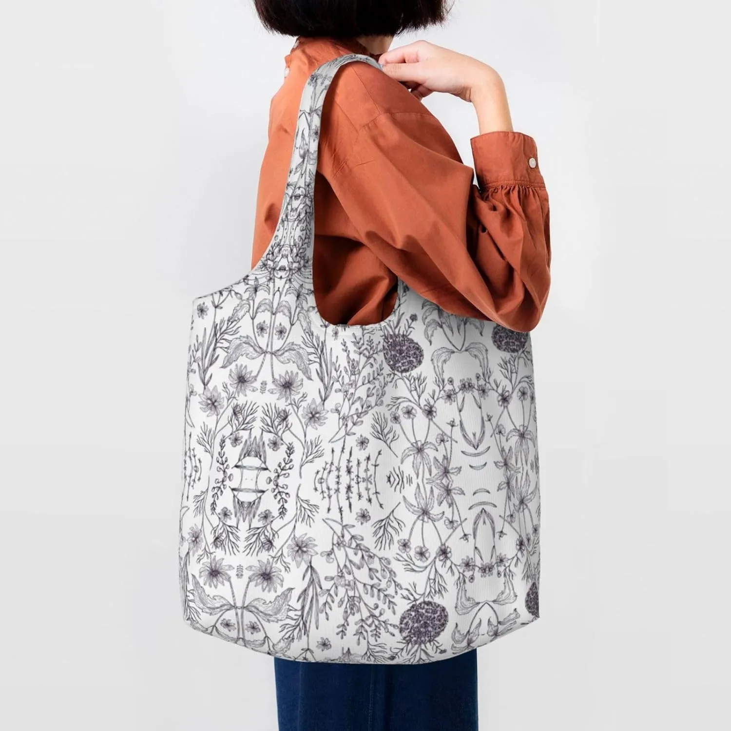 Flamingo Bird Round Leaves Canvas Bag Bag Handbag Eco-Friendly Reusable Groceryshopping Bags For Women Girls