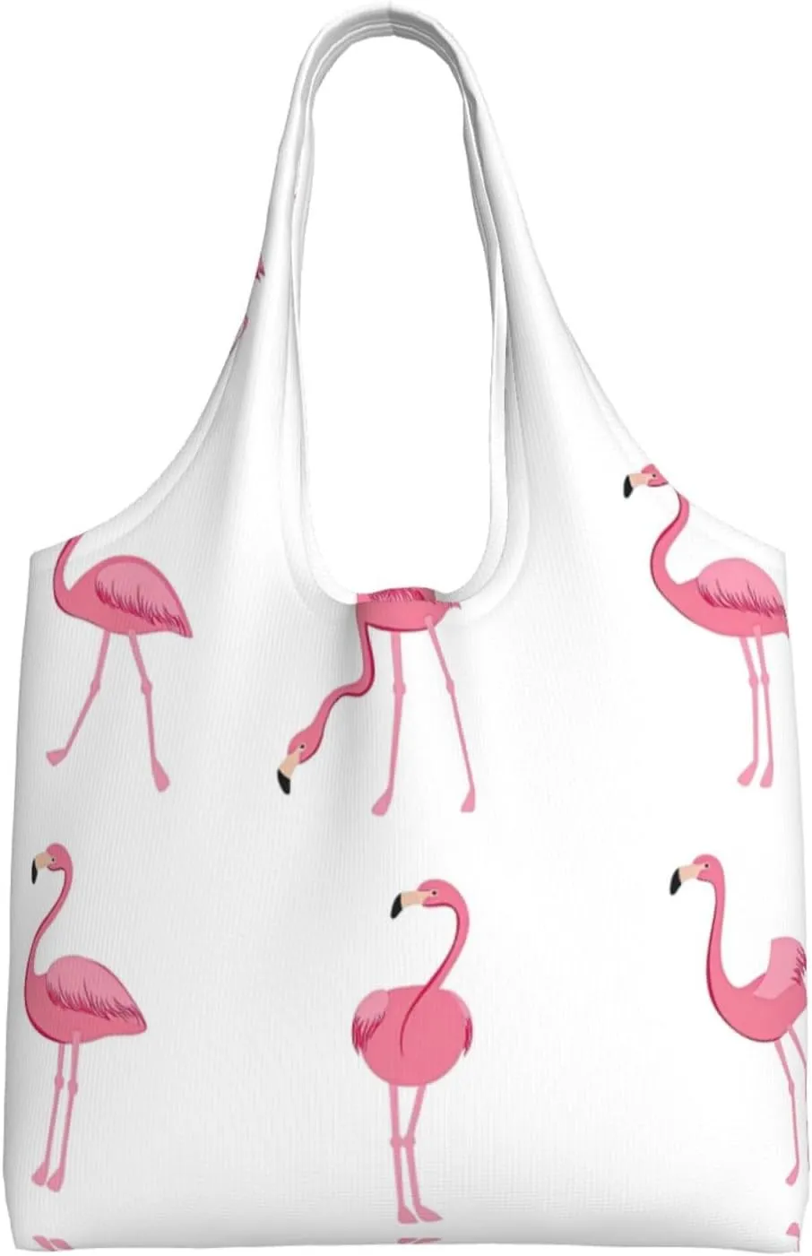 Flamingo Bird Round Leaves Canvas Bag Bag Handbag Eco-Friendly Reusable Groceryshopping Bags For Women Girls