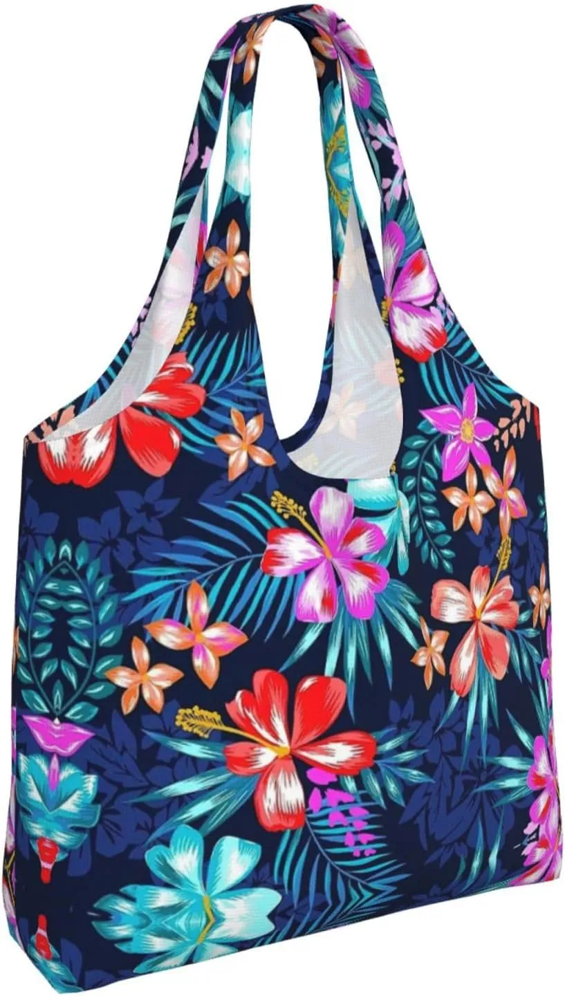 Flamingo Bird Round Leaves Canvas Bag Bag Handbag Eco-Friendly Reusable Groceryshopping Bags For Women Girls