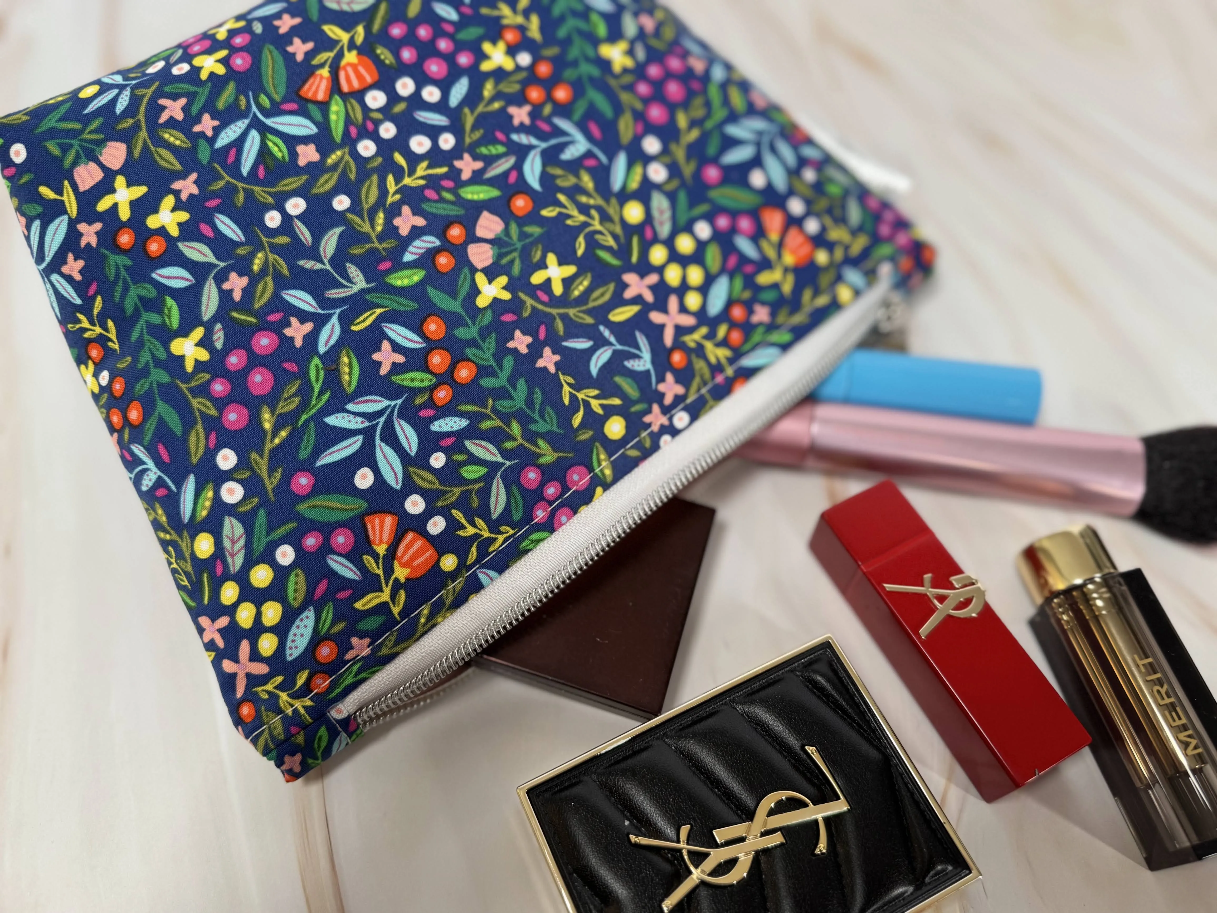 Floral Escape Makeup Pouch with Pink Interior